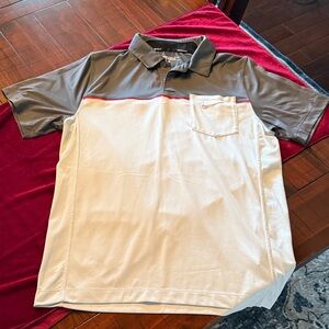 Nike Gray and White Polo with Red Stripe